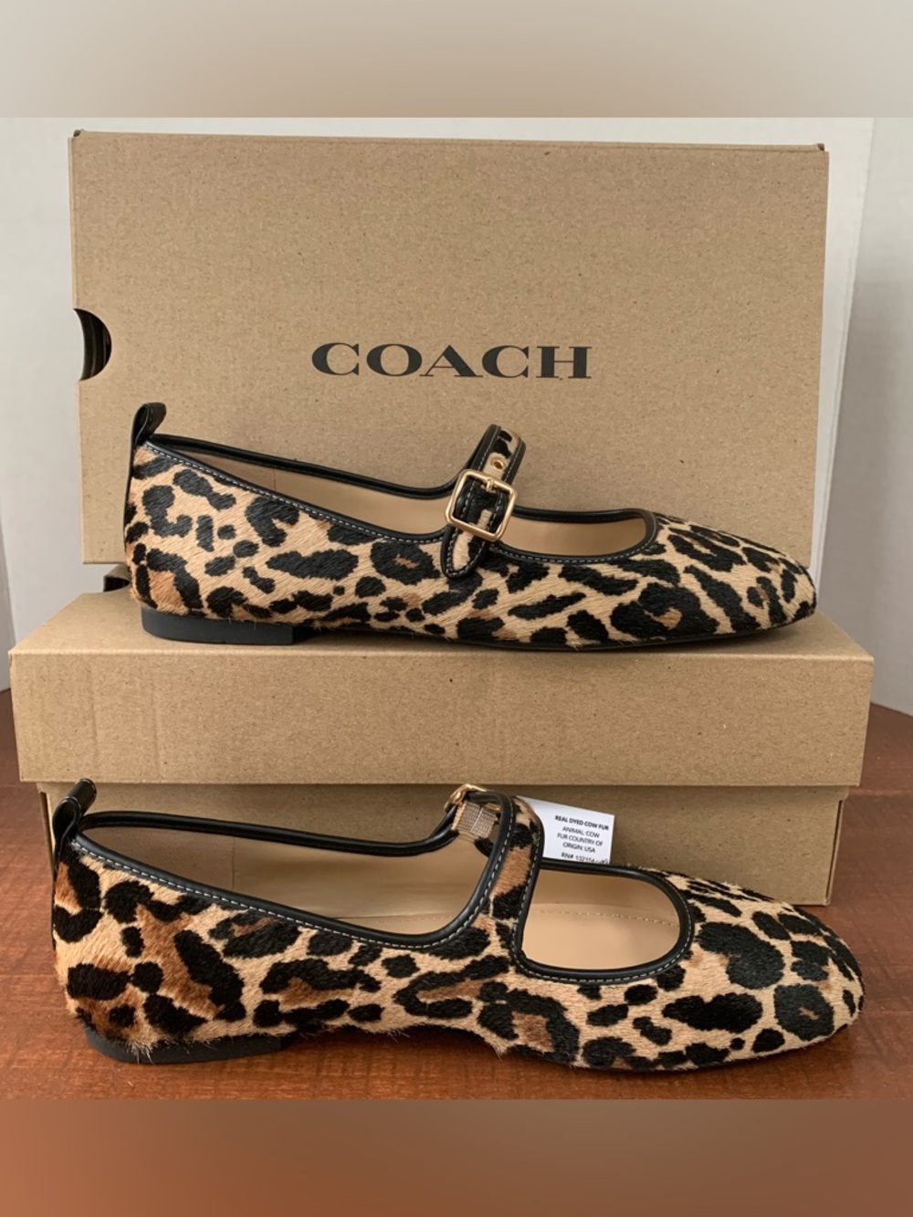 NWT Coach Women's C Rivet Mary Jane With Leopard Tan & Black Size 7.5 NICE 👀